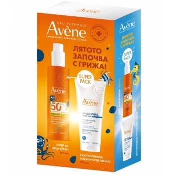 АВЕН СЪН Слънцезащитен спрей за деца SPF50+ 200 мл. + лосион за след слънце 200 мл. ПРОМО цена