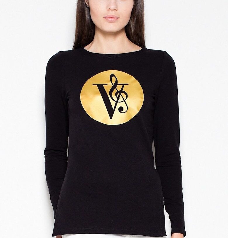 Асиметричен суичър  слим крой - оригинален принт - черен - памук Venaton