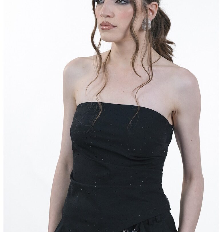 Асиметрична блуза без презрамки - Черен Maellie