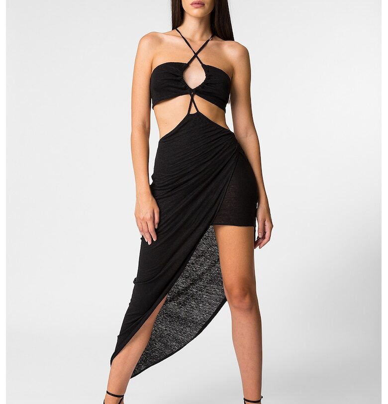 Асиметрична ленена рокля Marbella с отвори - Черен Divalo