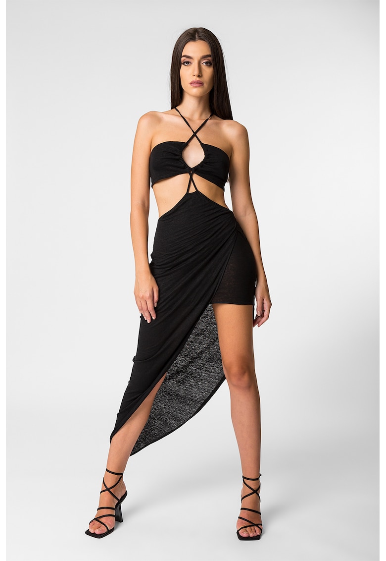 Асиметрична ленена рокля Marbella с отвори - Черен Divalo