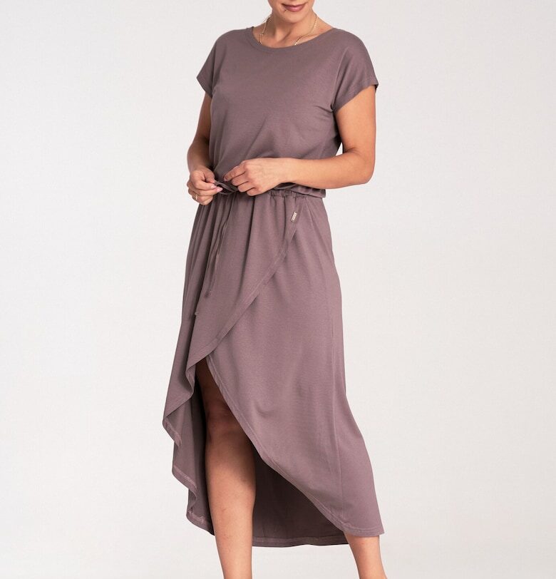 Асиметрична миди рокля  M1041 - кафяв цвят - вискоза Figl