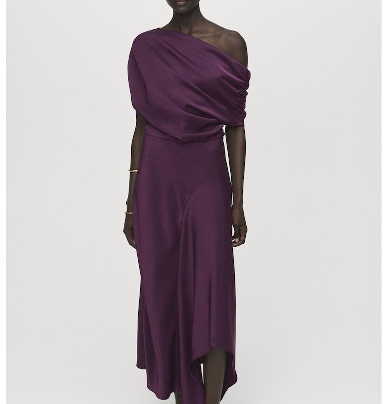 Асиметрична миди рокля - Тъмно лилаво Mango