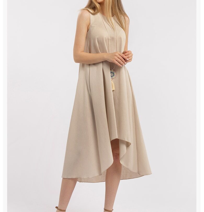 Асиметрична рокля от лен - Бежов CAMISSI