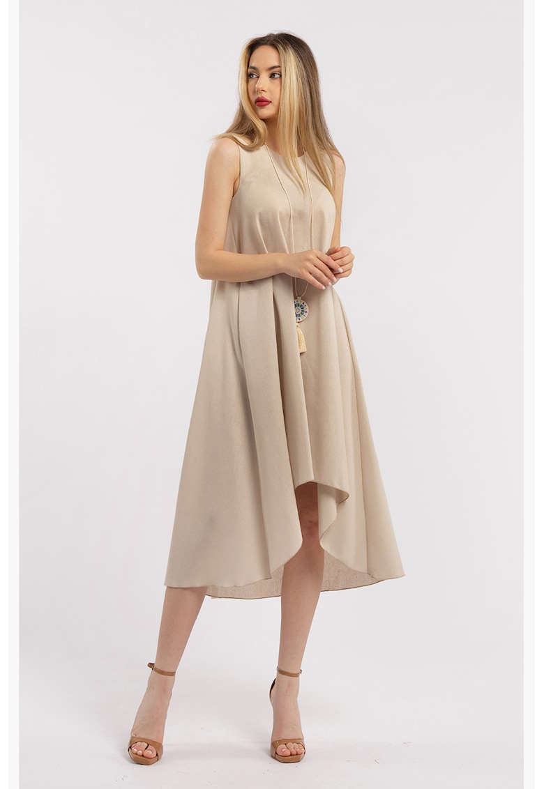 Асиметрична рокля от лен - Бежов CAMISSI