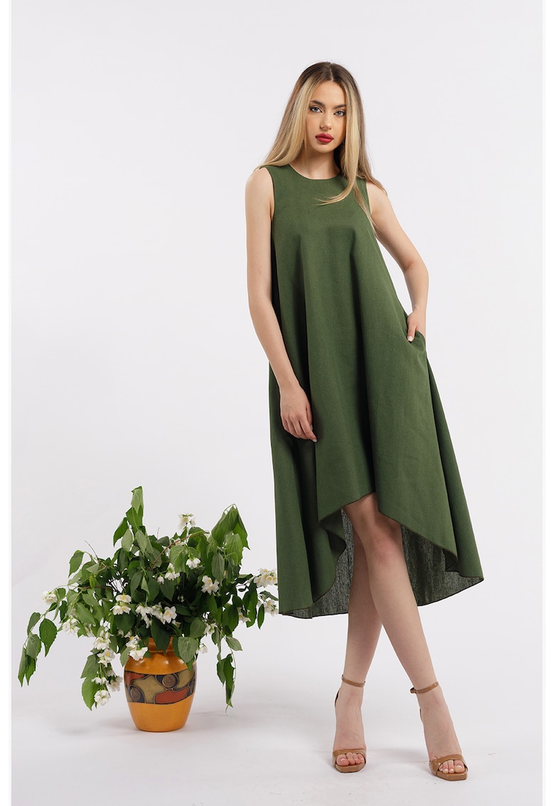 Асиметрична рокля от лен - Каки CAMISSI