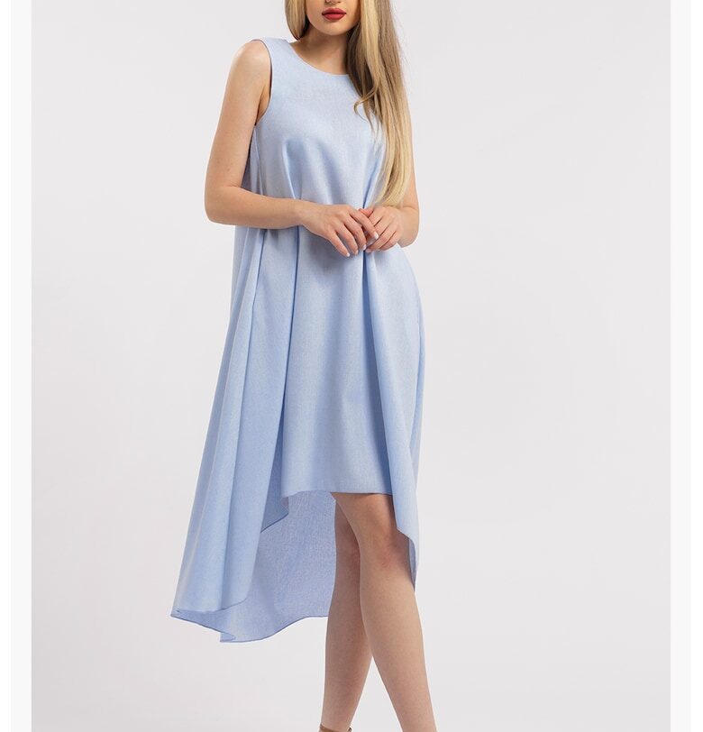 Асиметрична рокля от лен - Небесносин CAMISSI