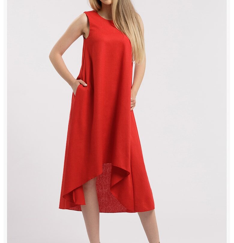 Асиметрична рокля от лен - Червен CAMISSI