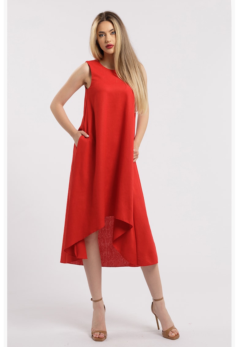 Асиметрична рокля от лен - Червен CAMISSI