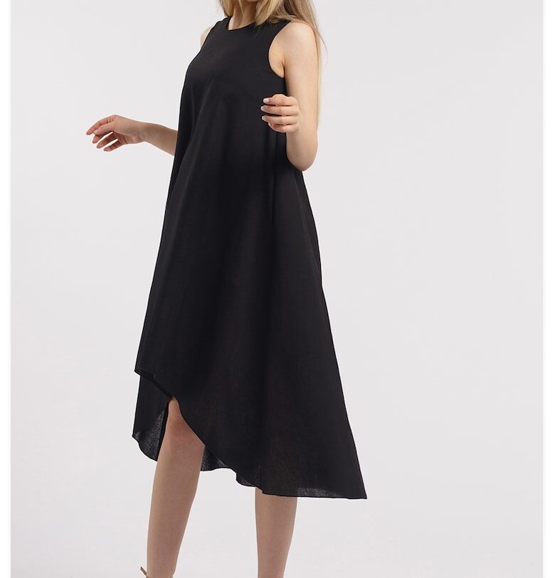 Асиметрична рокля от лен - Черен CAMISSI