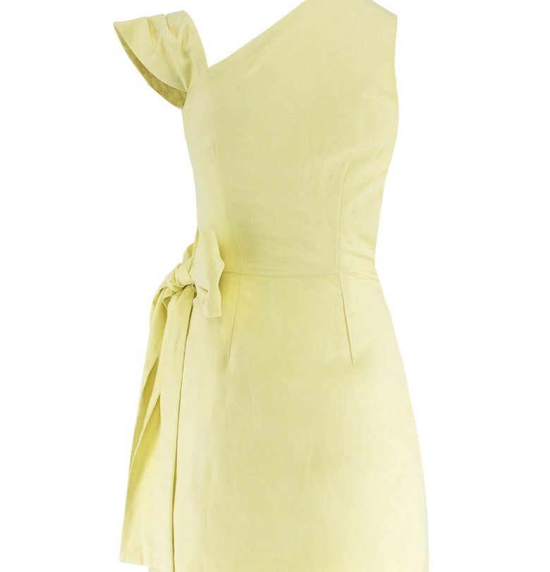 Асиметрична рокля от туид - Сламеножълт AVENUE No29