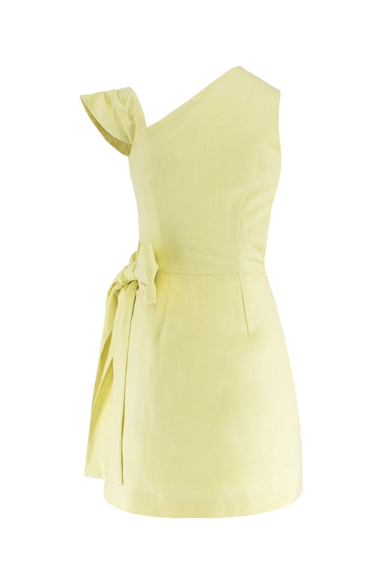Асиметрична рокля от туид - Сламеножълт AVENUE No29