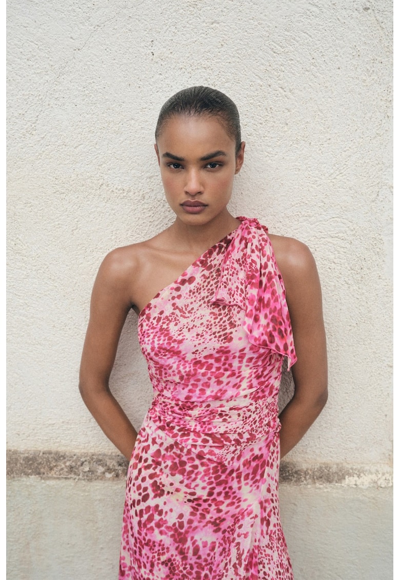 Асиметрична рокля с десен - Бял/Розово Mango