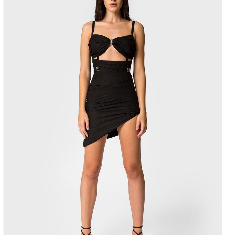 Асиметрична рокля с отвор отпред - Черен Divalo