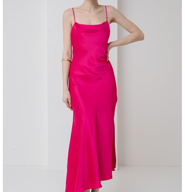 Асиметрична рокля с тънки презрамки - Фуксия HUGO