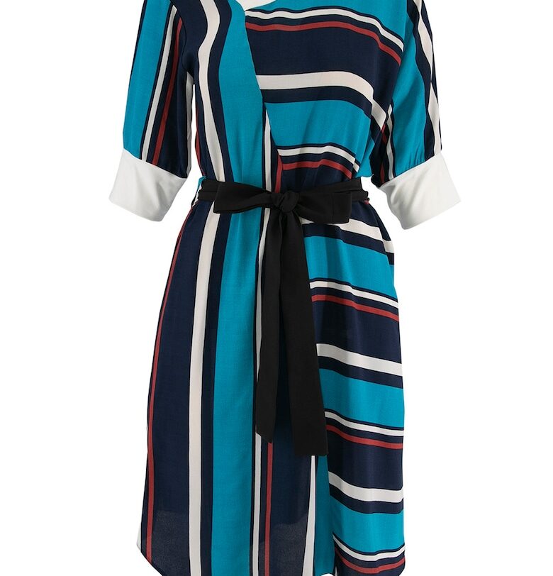 Асиметрична рокля с цветен блок - Бял/Черен/Син Larisa Dragna