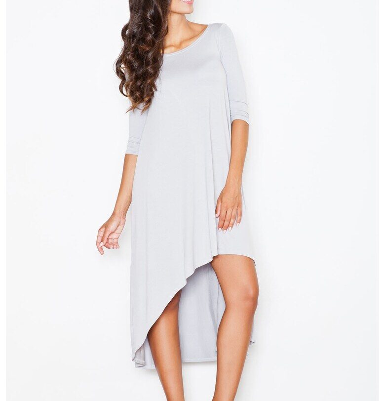 Асиметрична рокля  сива - с дълъг ръкав - вискоза Figl