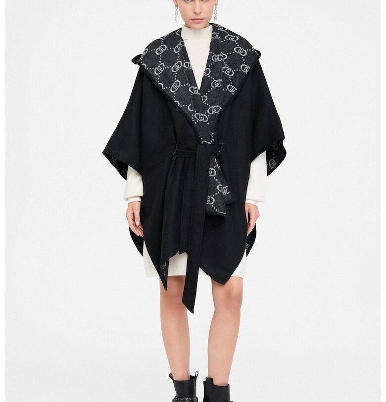 Асиметрично пончо с качулка - Черен Liu Jo