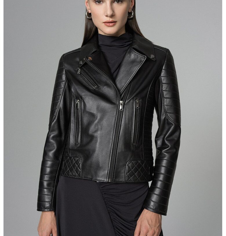 Байкърско яке от овча кожа 1044 - Черен AA Vesa