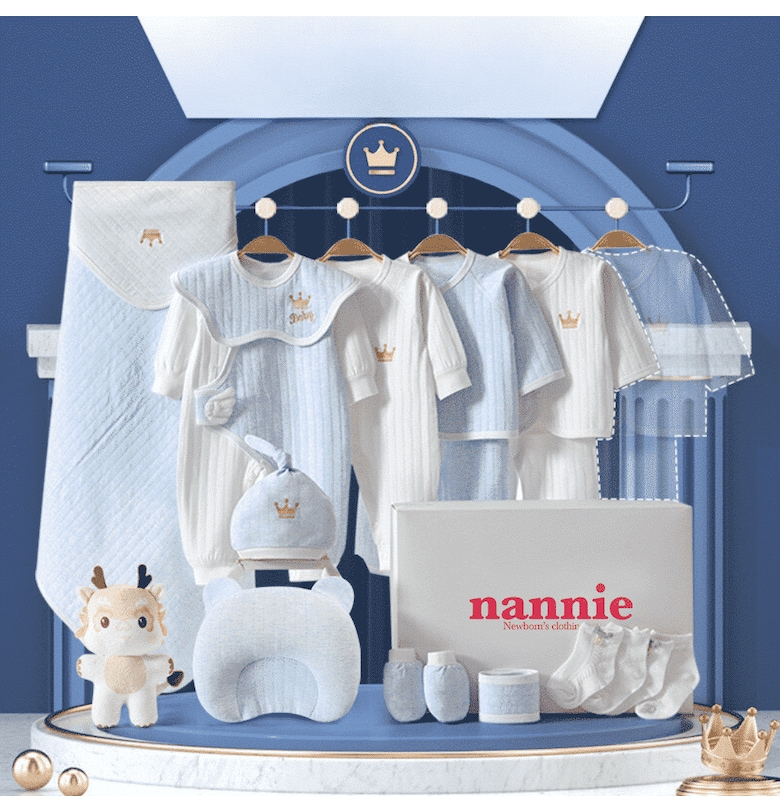 Бебешки дрешки Подаръчен комплект Бяло-Синьо S 18 Части Baby Nannie