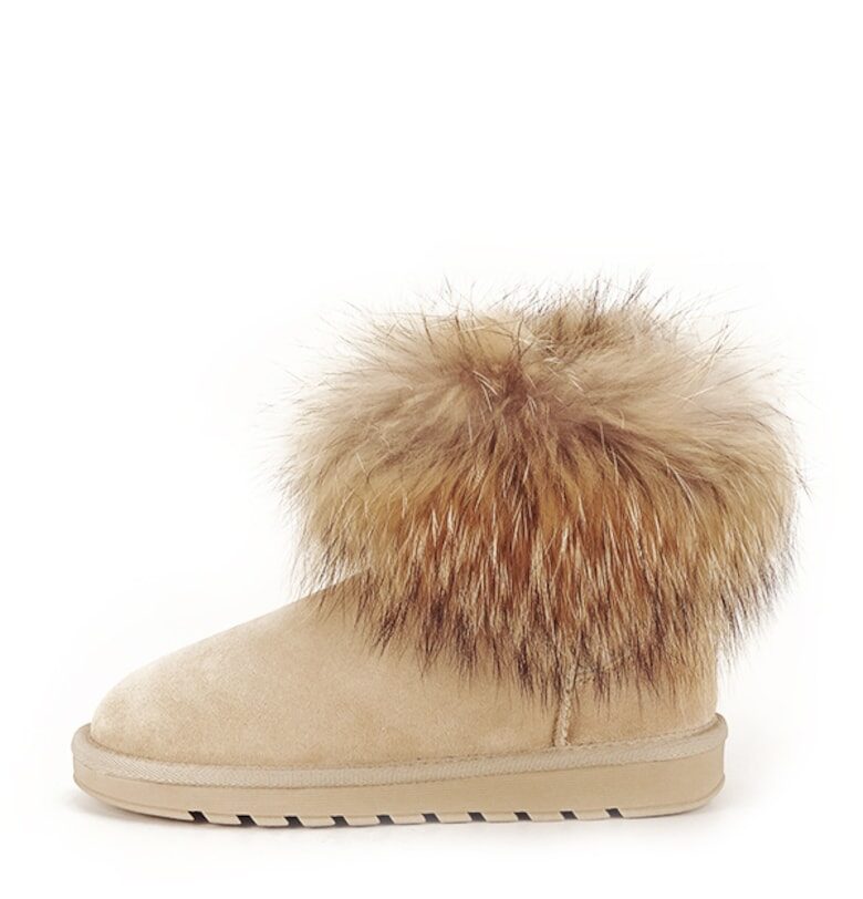 Бежови боти от естествена кожа с пухче Carina 19 9599 - Бежов SOFILINE