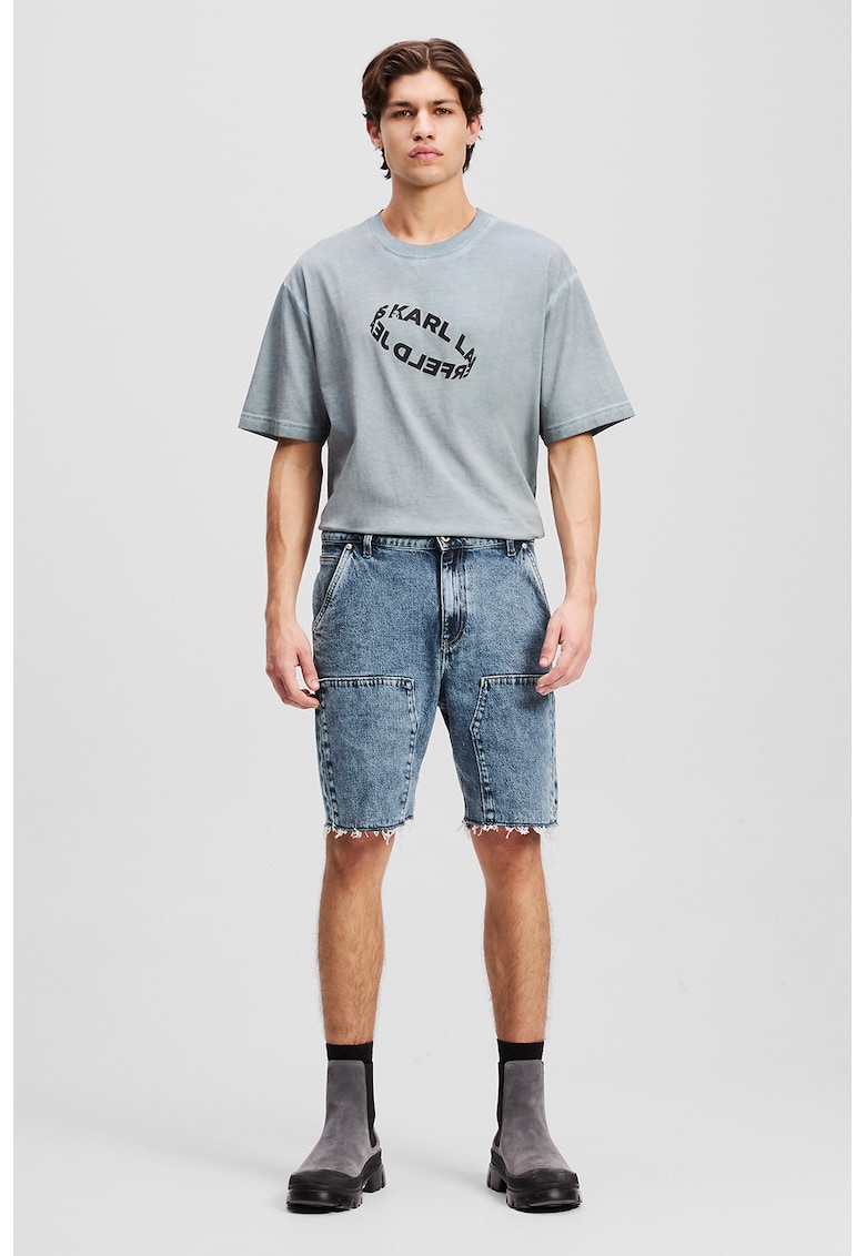 Бермуди от деним с незавършен подгъв - Петролно синьо KARL LAGERFELD JEANS