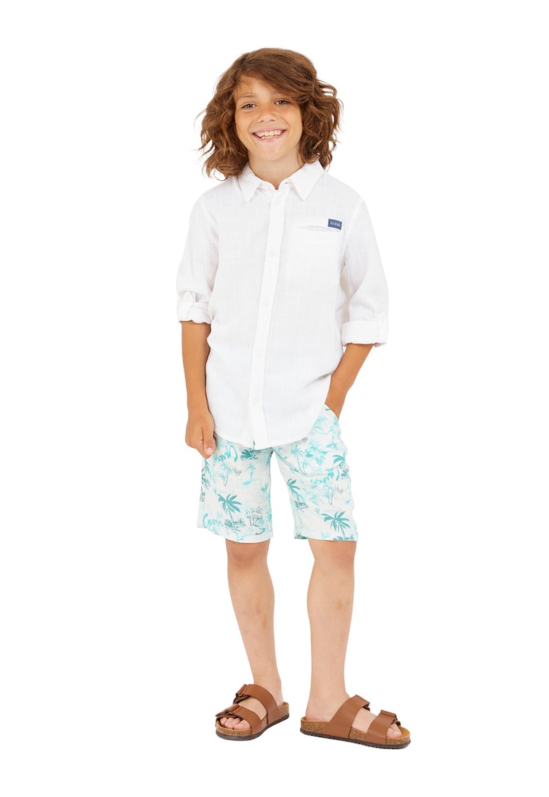 Бермуди с лен и принт - Бял/Тюркоаз GUESS KIDS