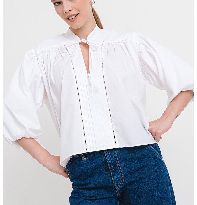 Блуза Bales с бухнали ръкави - Бял BOSS