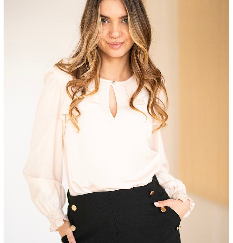 Блуза Liliane с дипли и еластични маншети - Бежов Hermosa