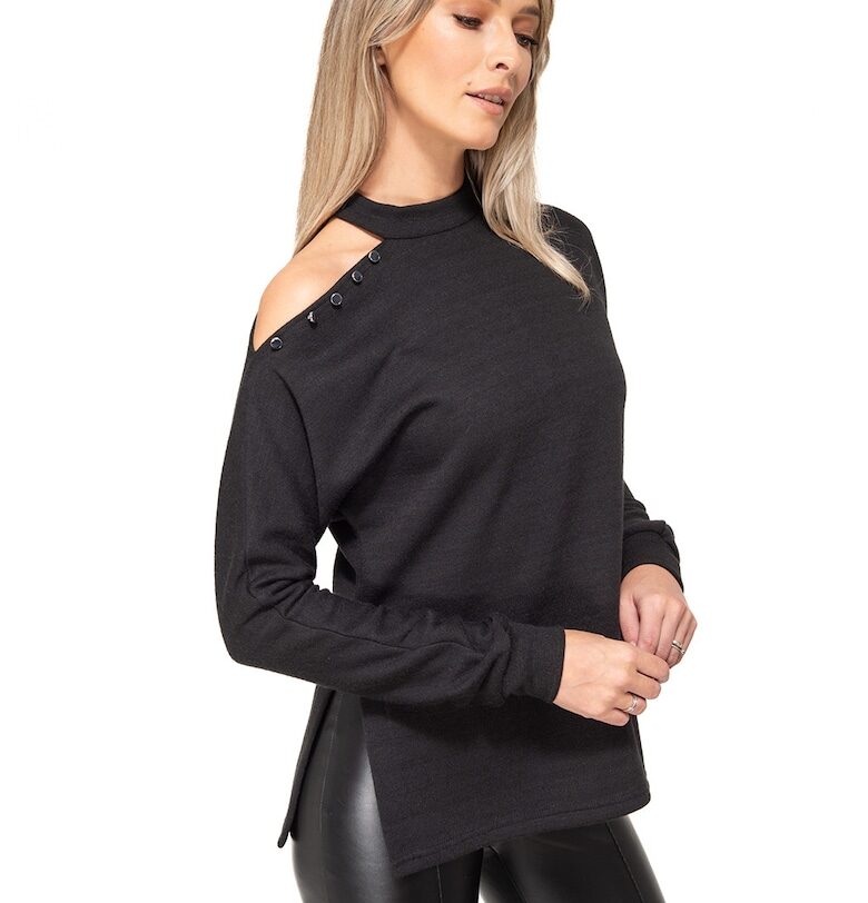 Блуза Matia с вълна с отвор - Черен CASA DE MODA VIGO