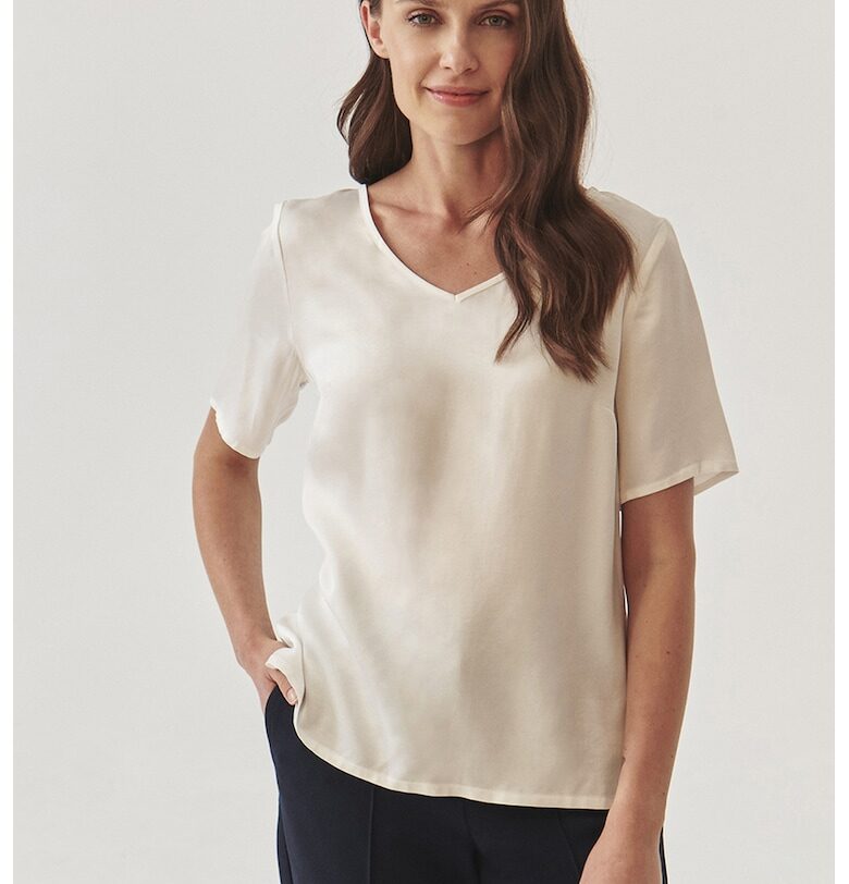 Блуза Mekonga с къси ръкави и шпиц - Бял Tatuum