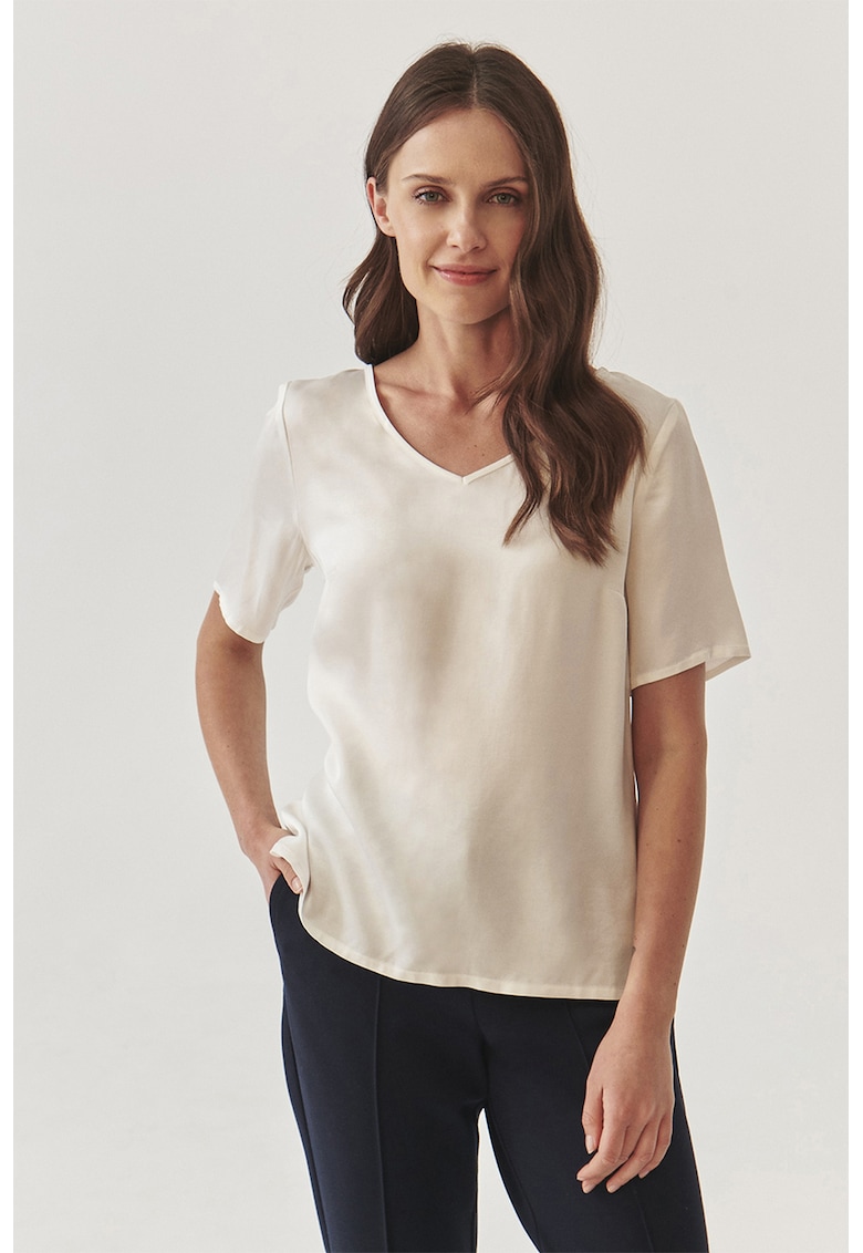 Блуза Mekonga с къси ръкави и шпиц - Бял Tatuum