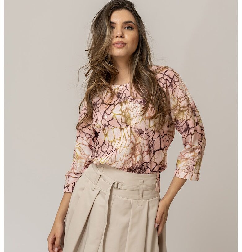 Блуза Vitoria с десен и 3/4 ръкави - Светлокафяв/Тъмновиолетов/Бледо розово Hermosa