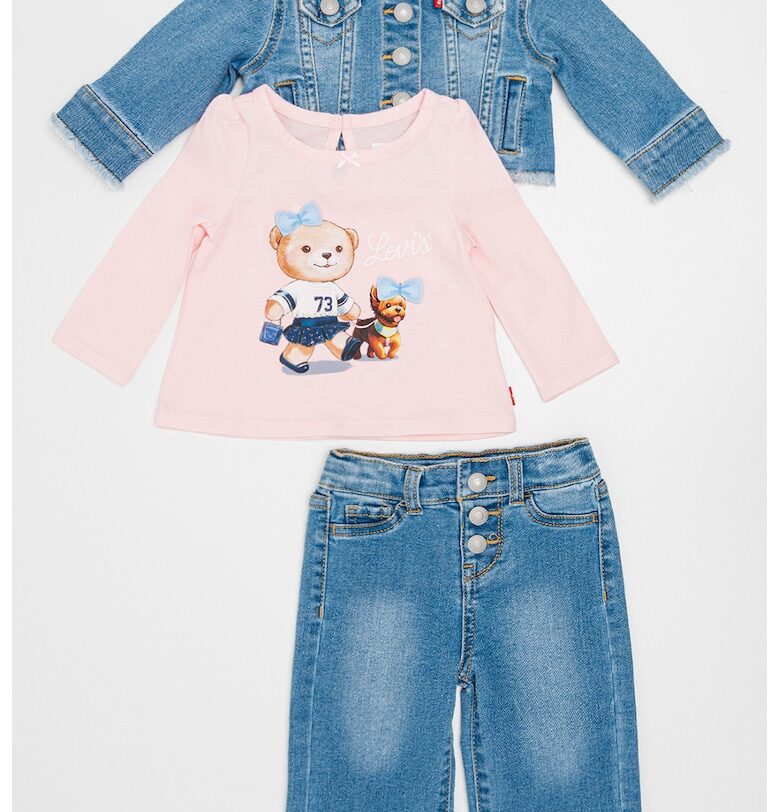 Блуза - дънково яке и дънки - 3 части - Праскова/Син меланж Levis