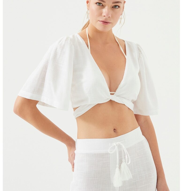 Блуза за плаж -  Памук/Вискоза - Жълта - Бял Just Like You