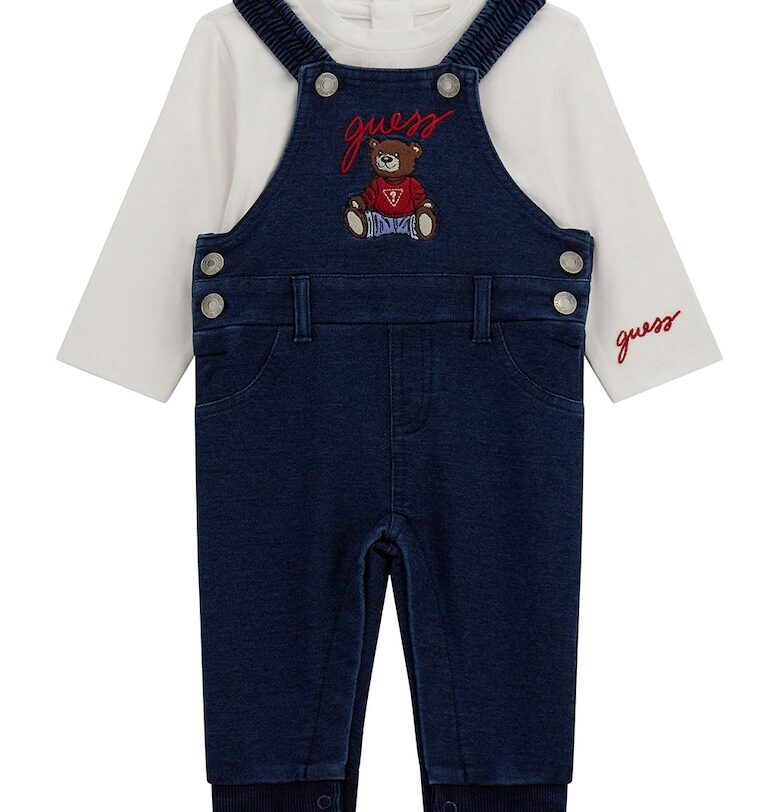 Блуза и гащеризон с лого - 2 части - Червен/Мръснобял/Тъмносин GUESS KIDS