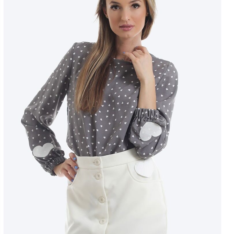 Блуза от вискоза със сърцевидна шарка - Бял/Сив ONIBON FASHION