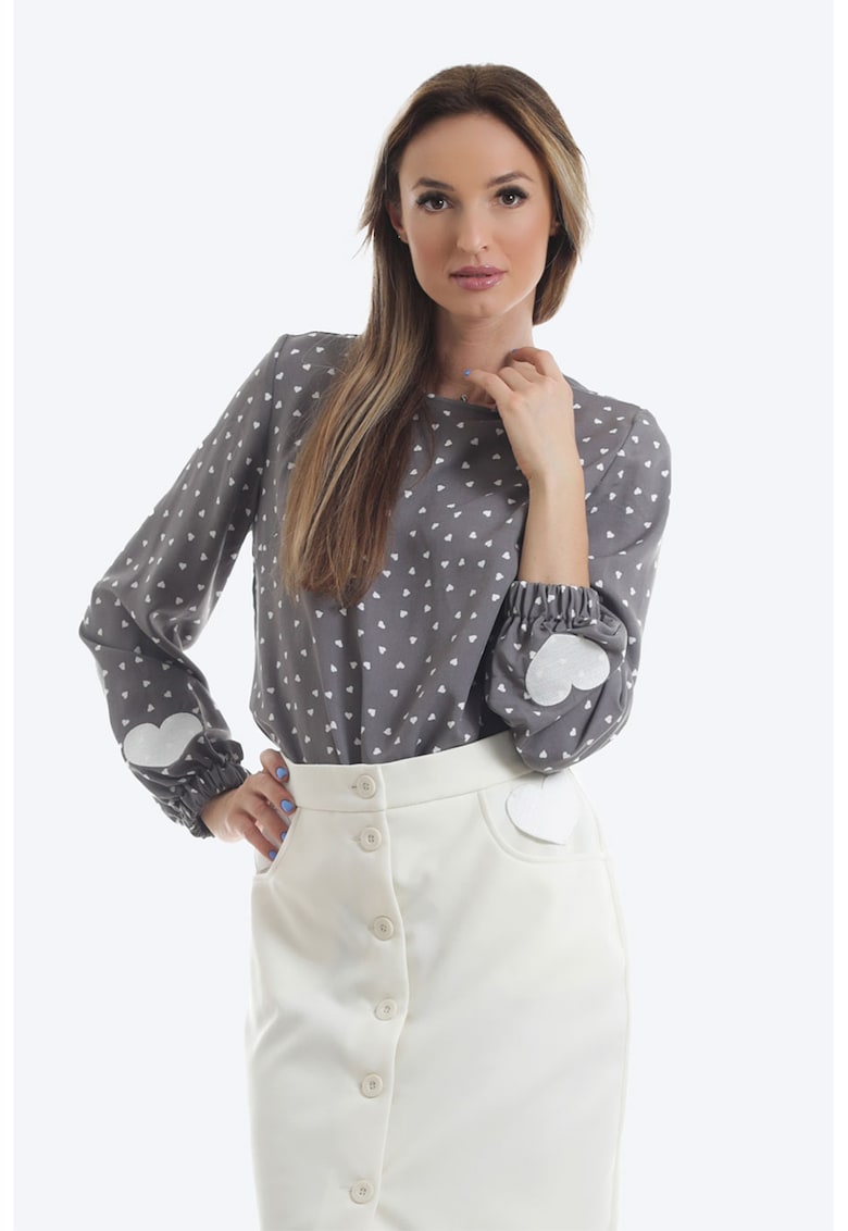 Блуза от вискоза със сърцевидна шарка - Бял/Сив ONIBON FASHION