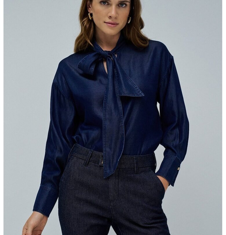 Блуза от лиосле с панделка - Тъмносин Salsa Jeans
