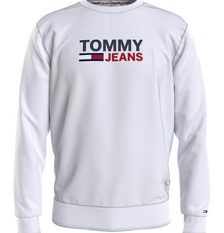 Блуза от органичен памук с деколте в основата на врата и щампа на лого - спортна - бяла - Tommy Jeans