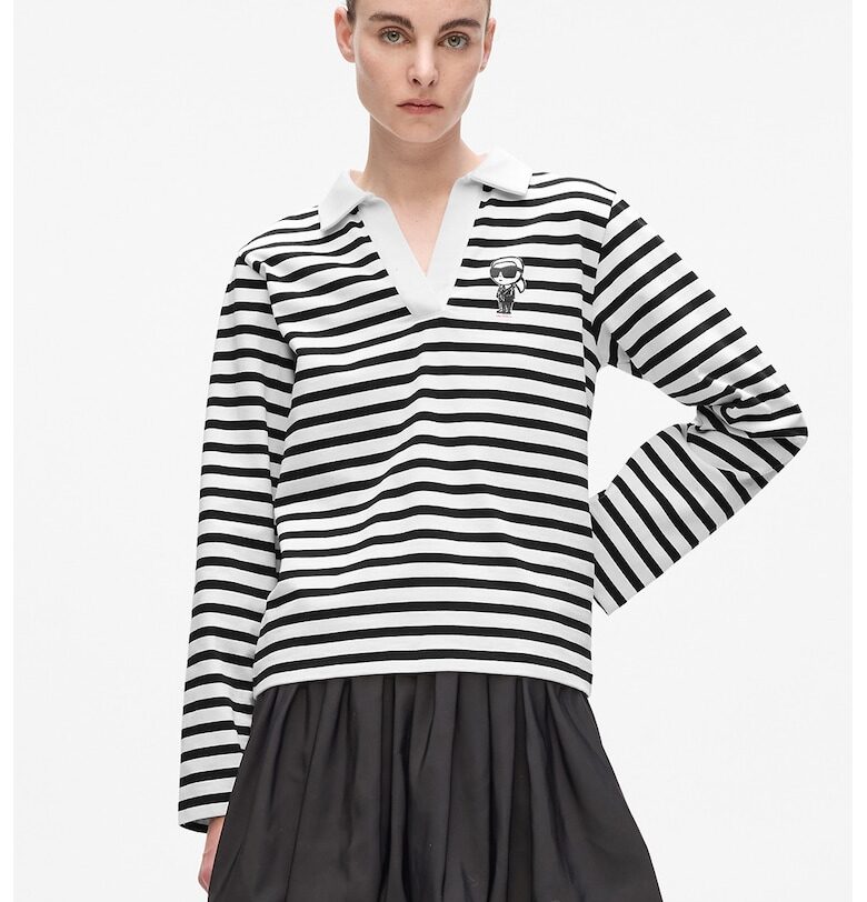 Блуза от органичен памук с райе - Бял/Черен Karl Lagerfeld
