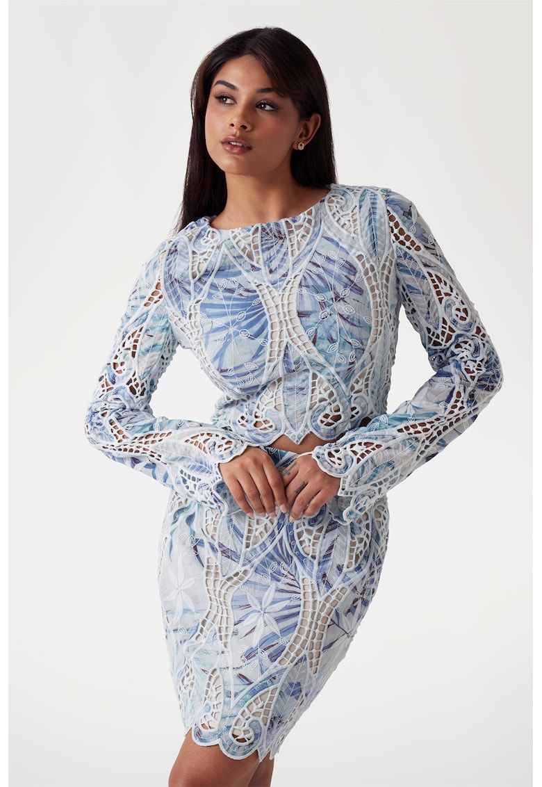 Блуза с ажур - Бял/Коняк кафяв/Лавандула GUESS