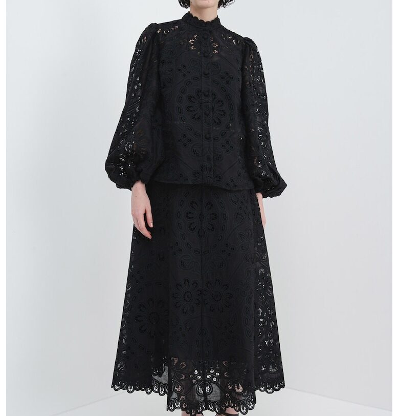Блуза с бродерии и ниска яка - Черен/Прозрачен ZIMMERMANN