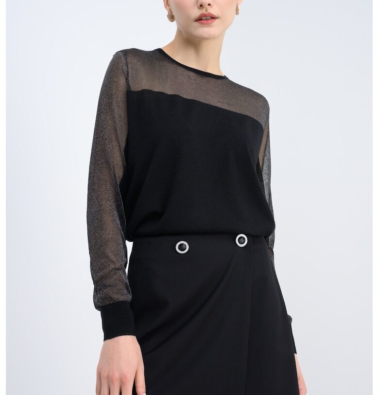 Блуза с вълна - Черен/Сребрист ARMANI EXCHANGE