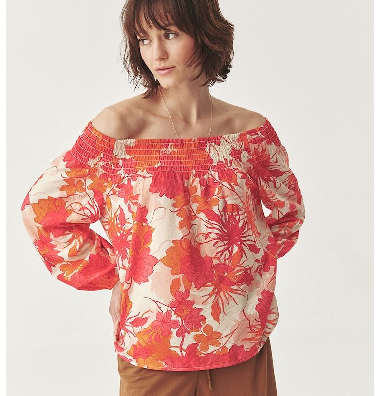 Блуза с голи рамене - Бял/Оранжев Tatuum