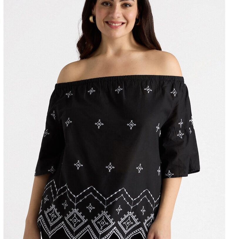 Блуза с голо рамо и принт - Черен/Бял Fiorella Rubino