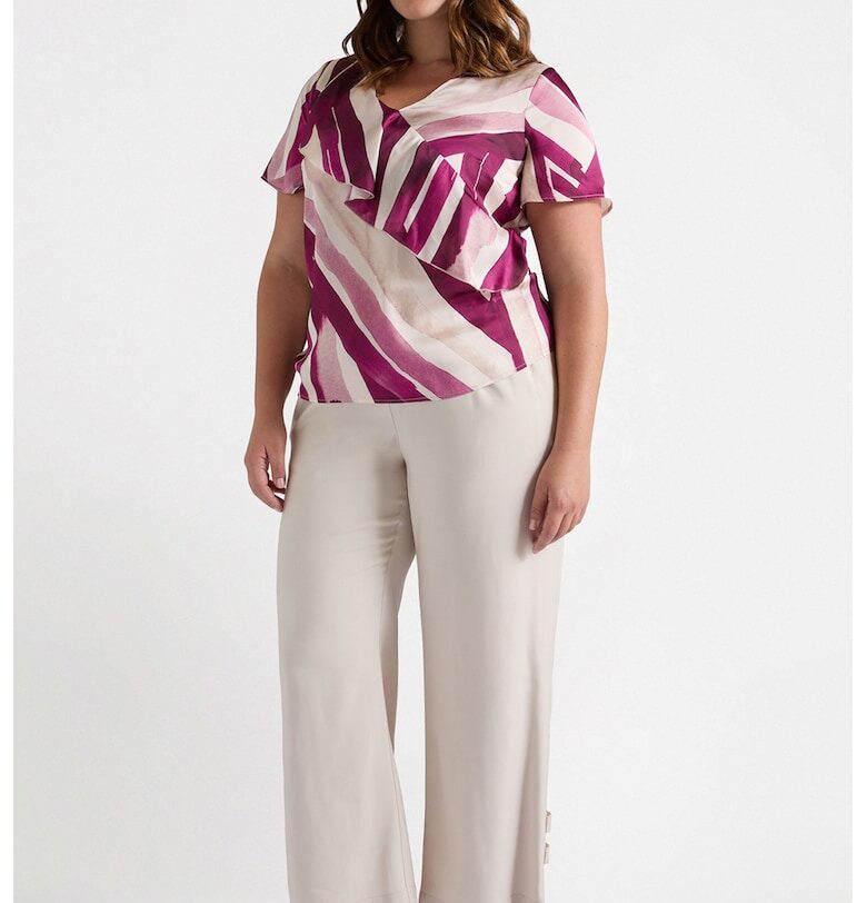 Блуза с десен и къси ръкави - Фанданго розово/Мръснобял Fiorella Rubino