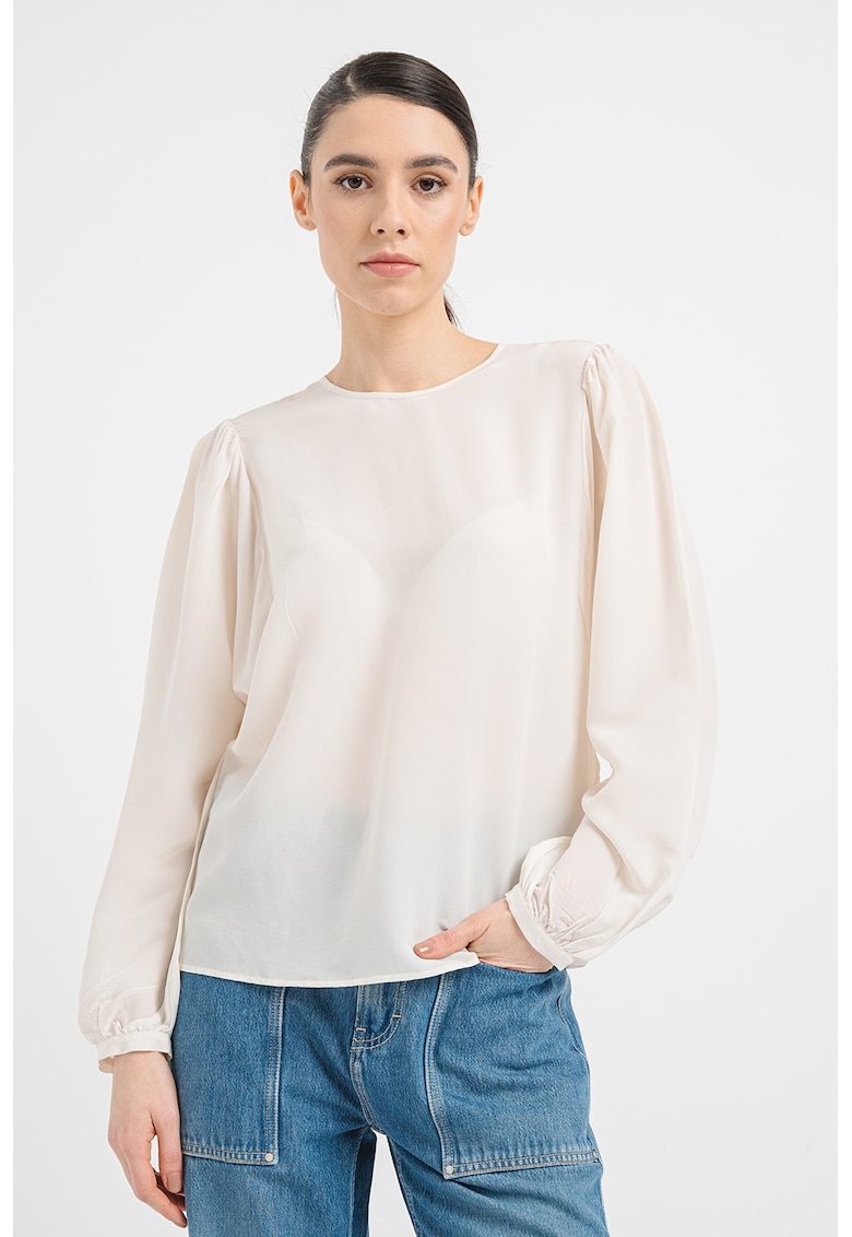 Блуза с коприна Irenne с отвори - Мръснобял BOSS