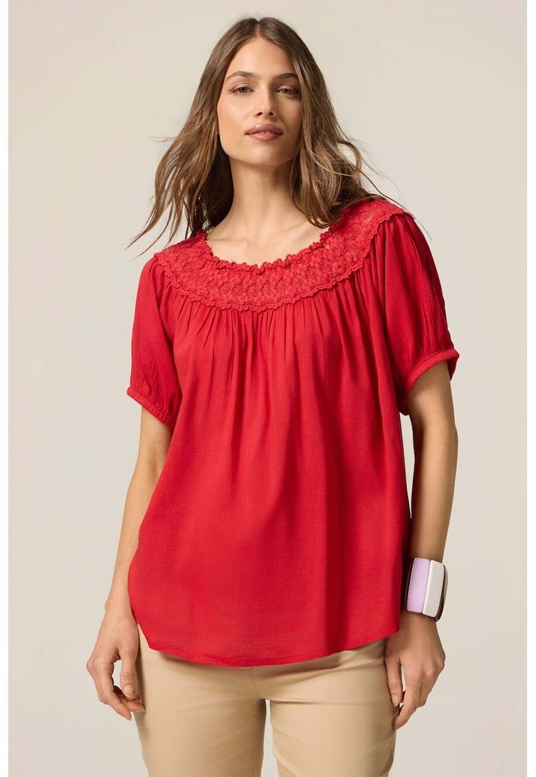 Блуза с къси ръкави и дантела - Червен Oltre