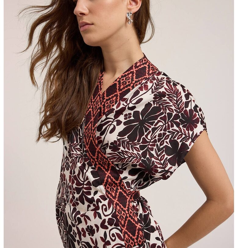 Блуза с къси ръкави и застъпено деколте - Кафяв/Бежов Motivi